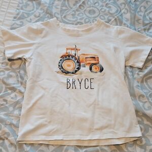 Kids White T-Shirt with Orange Tractor Print "Bryce"